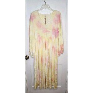 Raga Sunsets By The Beach Tie Dye Maxi Dress in Yellow Pink Size Medium New